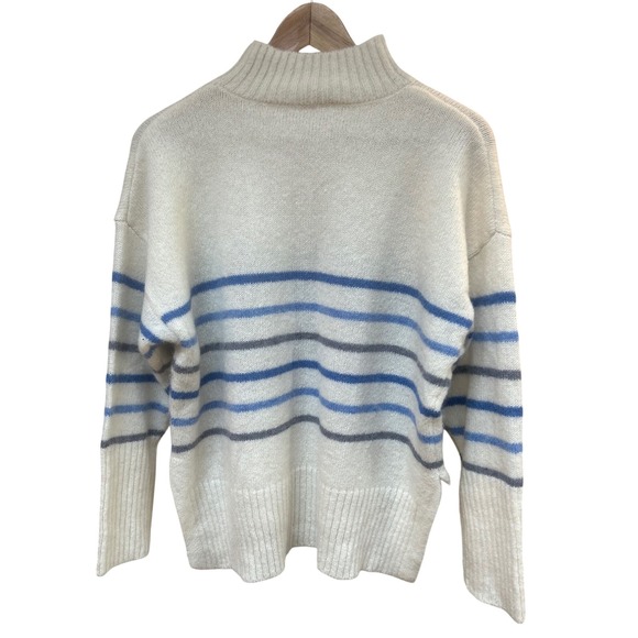 Pacas Cream Blue Stripe Mock Neck Sweater Cozy Oversized‎ Fit - Picture 2 of 5